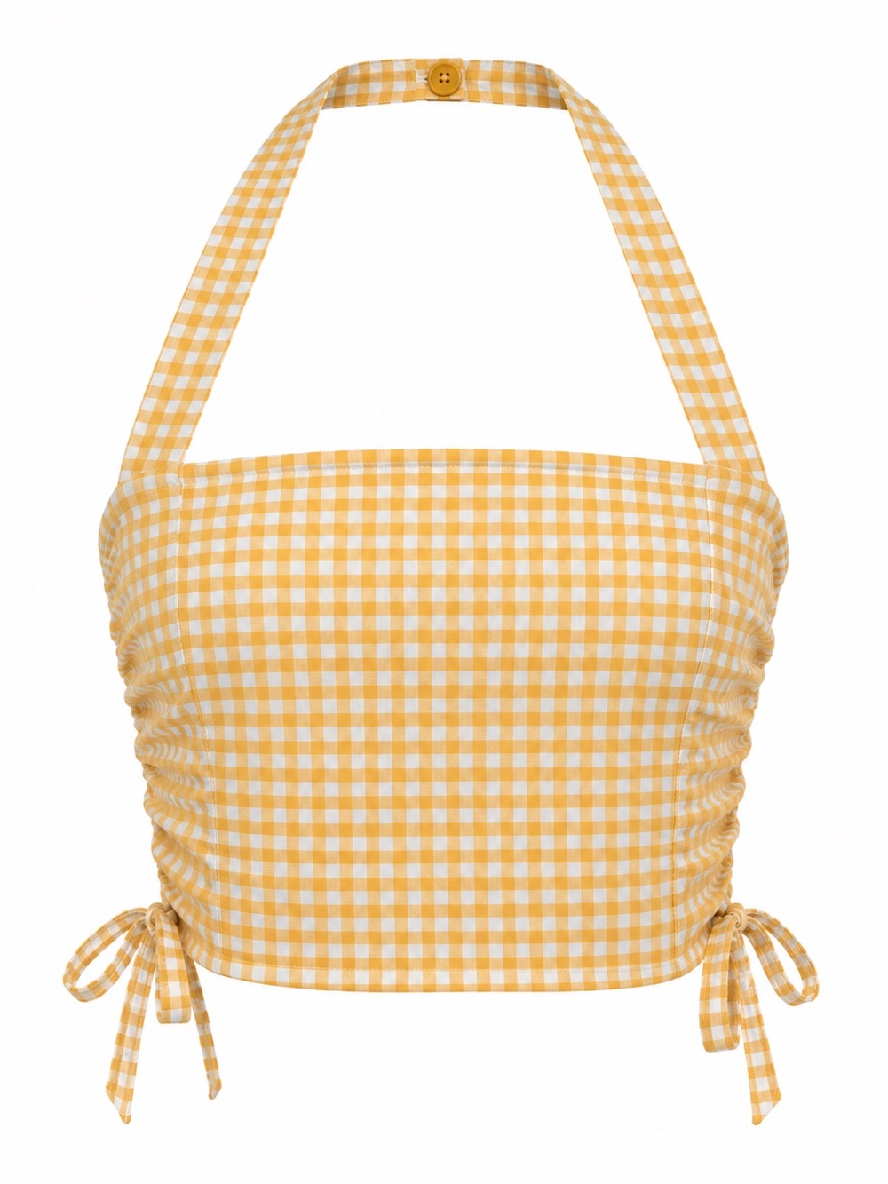 SHEIN Girls Size 10 Mustard Gingham Halter Crop Top Tie Sides